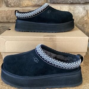 Ugg Tazz II Black Suede Gray Fur Size 6 Slip On Platform Women's  New In Box
